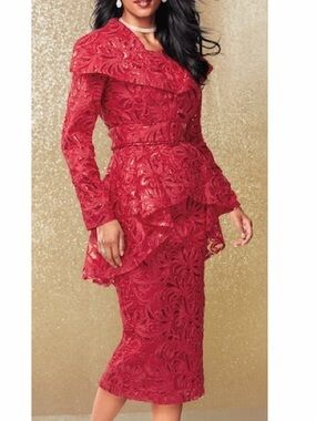 Midnight Velvet Red Lace Sequin Cocktail Dress with Jacket - NEW Size 20